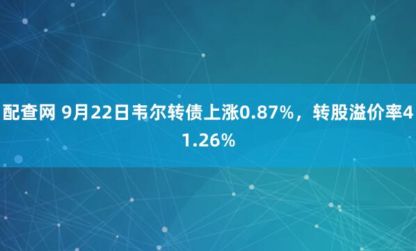 配查网 9月22日韦尔转债上涨0.87%，转股溢价率41.26%