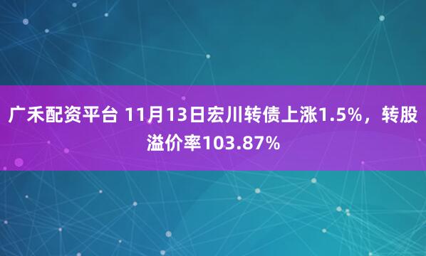 广禾配资平台 11月13日宏川转债上涨1.5%，转股溢价率103.87%